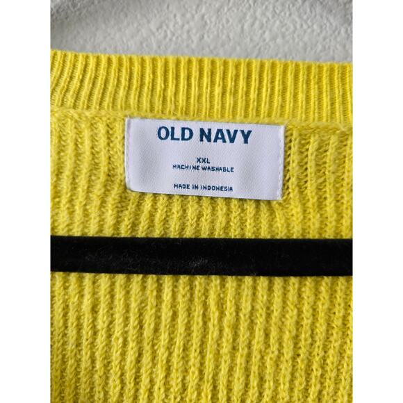 Old Navy XXL Bright Yellow Ribbed V-Neck Sweater Soft Cotton Blend Bold Minimal - Picture 2 of 7